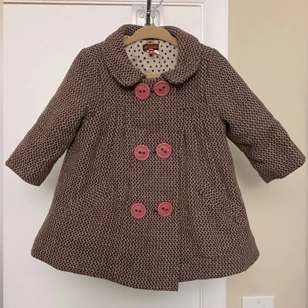 Catimini Wool Blend Brown Pink Peacoat Size 12M